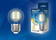Лампа светодиодная Uniel Air LED-G45-5W/WW/E27/CL/DIM GLA01TR G45 220В 5Вт 3000К картинка 